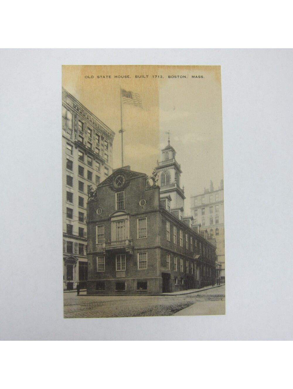Postcard Boston Massachusetts Old State House Photo Vintage 1940s Litho RARE
